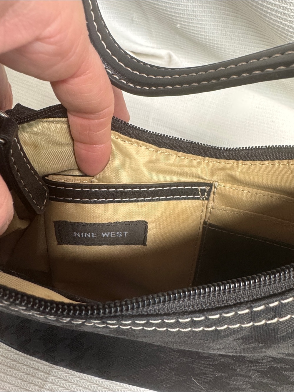 Nine West Black Handbag with White Stitching